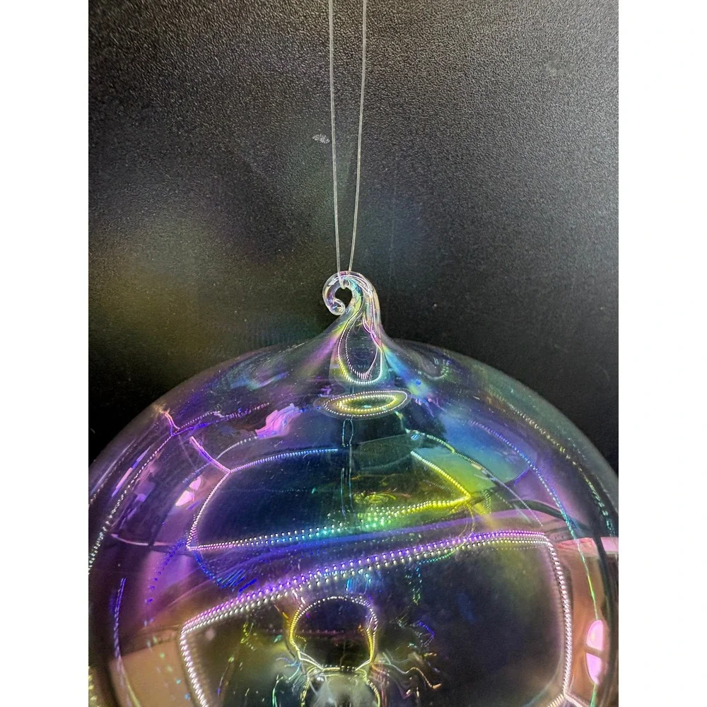 Iridescent Hand Blown Glass Onion Ornament Clear Rainbow Aurora Borealis 4 Inch
